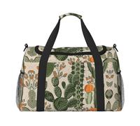 Sac de voyage à main motif cactus vert - Grand sac fourre-tout réutilisable, parfait pour les activités de plein air, le sport, le camping et les courses, noir, One Size