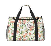 Sac de voyage à main motif fleurs et oiseaux - Grand sac fourre-tout réutilisable, parfait pour les activités de plein air, le sport, le camping et les courses, noir, One Size