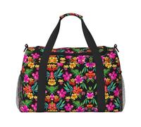 Sac de voyage à main motif fleurs hawaïennes - Grand sac fourre-tout réutilisable, parfait pour les activités de plein air, le sport, le camping et les courses, noir, One Size