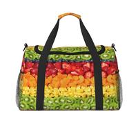 Sac de voyage à main motif fruits arc-en-ciel - Grand sac fourre-tout réutilisable, parfait pour les activités de plein air, le sport, le camping et les courses, noir, One Size