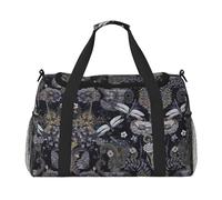 Sac de voyage à main motif libellules - Grand sac fourre-tout réutilisable, parfait pour les activités de plein air, le sport, le camping et les courses, noir, One Size