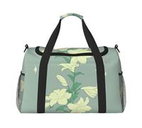 Sac de voyage à main motif lys blancs. Design tendance, grande capacité de stockage, adapté pour les voyages d'affaires et les voyages courts, noir, taille unique