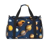 Sac de voyage à main Motif planètes du système solaire Design tendance, grande capacité de stockage, adapté pour les voyages d'affaires et les courts voyages, noir, taille unique