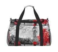 Sac de voyage à main rouge imprimé rue Londres idéal pour les voyages longue distance et un usage quotidien, Noir , Taille unique