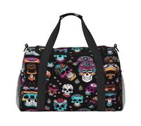 Sac de voyage à main style Sugar and Skulls - Grand sac fourre-tout réutilisable, parfait pour les activités de plein air, le sport, le camping et les courses, noir, One Size