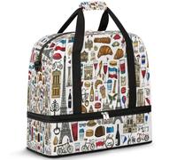 Sac de voyage à motif de France Paris pour femmes et hommes, sac de week-end, sac fourre-tout pliable et séparé, 47 l pour le sport, la gym, le yoga, couleur, 47 L, Organiseur de sac