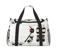 Sac de voyage à motif de hockey sur glace pour femmes et hommes, sac fourre-tout en polyester imprimé avec bandoulière, Noir , Taille unique