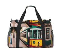 Sac de voyage à motif de tramway de Lisbonne avec fermetures éclair et poignées, grand sac de sport pliable pour vacances en famille, Noir , Taille unique