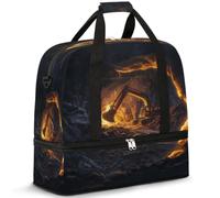 Sac de voyage à motif excavatrice pour femmes et hommes, sac de week-end, sac fourre-tout pliable et séparé, 47 l pour le sport, la gym, le yoga, couleur, 47 L, Organiseur de sac