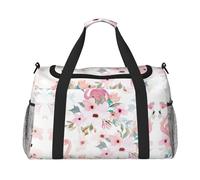 Sac de voyage à motif floral et flamant rose - Grande capacité - Élégant sac de week-end pour activités de plein air, noir, taille unique