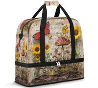 Sac de voyage à motif floral pour homme et femme, sac de week-end, sac fourre-tout pliable et séparé, 47 l pour le sport, la gym, le yoga, couleur, 47 L, Organiseur de sac