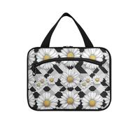 Sac de voyage à motif marguerites blanches à carreaux noirs et blancs pour homme avec crochet, sac à goûter unisexe pour femme, kit de voyage de para Mujer L