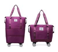 Sac de Voyage à roulettes Extensible de Grande capacité, Bagage Pliable avec séparation Humide/Sec, Sac d'escapade de Week-End, Valise à Main légère et Durable (Violet)(Purple,with Pulleys)
