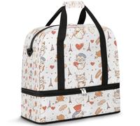 Sac de voyage à thème chat mignon Paris pour femmes et hommes, sac de week-end, sac fourre-tout pliable et séparé, 47 l pour le sport, la gym, le yoga, couleur, 47 L, Organiseur de sac