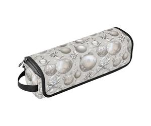 Sac de voyage argenté pour outils de cheveux avec clochette de Noël et tapis résistant à la chaleur, sac de rangement pour fers plats, lisseurs, fers à friser, accessoires pour cheveux