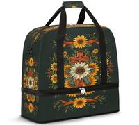 Sac de voyage Art Tournesol Cross pour femme et homme, sac de week-end, sac fourre-tout pliable et séparé, 47 l pour sport, gym, yoga, couleur, 47 L, Organiseur de sac