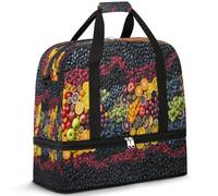 Sac de voyage aux fruits colorés pour femmes et hommes, sac de week-end, sac fourre-tout pliable et séparé, 47 l pour le sport, la gym, le yoga, couleur, 47 L, Organiseur de sac
