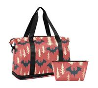 Sac de voyage avec chauve-souris de vampire coloré, pin rouge, sac de week-end, sac de sport avec sangle réglable, pour voyage en avion, grande capacité, chauve-souris vampire colorée, pins rouges, 1,
