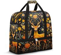 Sac de voyage avec compartiment à chaussures et manchon à roulettes, fleurs oranges, sac de sport Sika Deer, sac de sport pliable pour homme et femme, Noir