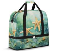 Sac de voyage avec compartiment à chaussures et manchon à roulettes, fond marin, étoile de mer, sac de sport, sac de gym pliable pour femme et homme, Noir
