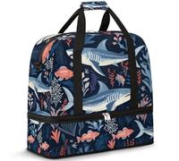 Sac de voyage avec compartiment à chaussures et manchon à roulettes, motif requin marin, animal marin, sac de sport, sac de gym pliable pour femme et homme, Noir