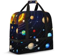 Sac de voyage avec compartiment à chaussures et manchon à roulettes, sac de sport pliable pour homme et femme Motif galaxies cosmiques, Noir