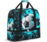 Sac de voyage avec compartiment à chaussures et manchon de chariot - Imprimé football 3D - Sac de sport pliable pour homme et femme, Noir