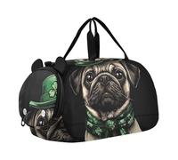 Sac de voyage avec compartiment à chaussures Motif chien carlin St Patrick, Art du chien carlin de Saint-Patrick, Classique