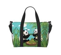 Sac de voyage avec deux adorables grands pandas imprimés avec bandoulière réglable, adapté pour les voyages et le sport