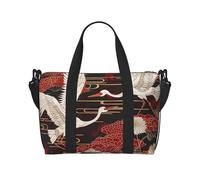 Sac de voyage avec deux grues chrysanthèmes pour homme et femme, grand sac de sport résistant à l'eau, sac fourre-tout avec bandoulière, Noir , Taille unique, Sac de voyage