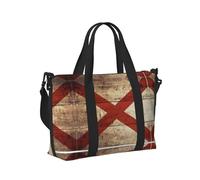 Sac de voyage avec drapeau de l'État de l'Alabama sur vieux grain de bois imprimé carte postale sac de voyage, sac de voyage, sac d'articles personnels, pour voyage, gym, sport, week-end, Noir ,