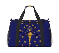 Sac de voyage avec drapeau de l'État de l'Indiana, sacs de week-end pour femmes et hommes pour les aventures en plein air, idéal pour le camping et la randonnée, Noir/blanc, One Size