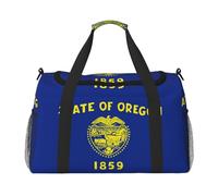 Sac de voyage avec drapeau de l'État de l'Oregon, sacs de week-end pour femmes et hommes pour les aventures en plein air, idéal pour le camping et la randonnée, Noir/blanc, One Size