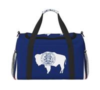 Sac de voyage avec drapeau de l'État du Wyoming, sacs de week-end pour femmes et hommes pour les aventures en plein air, idéal pour le camping et la randonnée, Noir , Taille unique