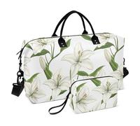 Sac de voyage avec fleur de lys de dessin animé et sac d'entraînement blanc avec trousse de toilette pour le sport, bolsos multifonctionnel pour viajar