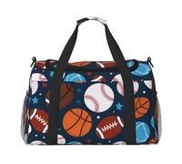 Sac de voyage avec imprimé baseball, basket-ball, football, hockey pour homme et femme, sac de voyage pliable et sac fourre-tout spacieux pour le rangement des articles de toilette, noir, L, Noir , L