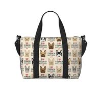 Sac de voyage avec imprimé bouledogue français « I Love French Bulldog », sac de voyage, sac pour articles personnels, pour voyage, gym, sport, week-end, Noir , Taille unique
