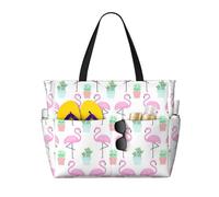 Sac de voyage avec imprimé flamant rose tropical, sac de plage, sac de voyage, sac fourre-tout de poche intelligent, vacances d'été, randonnée, camping, activités de plein air