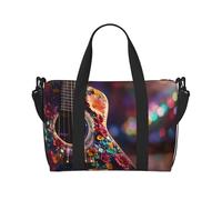 Sac de voyage avec imprimé guitare à fleurs, sac de voyage, sac pour articles personnels, pour voyage, gym, sport, week-end, Noir , Taille unique