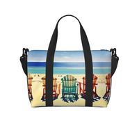 Sac de voyage avec imprimé scène de plage avec chaises, sac de sport, sac de nuit, sac de week-end pour homme et femme, noir, One Size