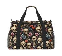 Sac de voyage avec imprimé tête de mort et fleurs - 50 x 33 x 25,9 cm - Élégant sac fourre-tout pour salle de sport