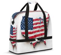 Sac de voyage avec motif carte drapeau américain pour homme et femme, sac de week-end, sac fourre-tout pliable et séparé, 47 l pour sport, gym, yoga, couleur, 47 L, Organiseur de sac