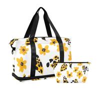 Sac de voyage avec motif léopard, tache, feuilles, fleurs, sac de voyage avec trousse de toilette pour le yoga étanche, Léopard peau tache feuilles fleur, 1 size