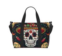 Sac de voyage avec motif tête de mort mexicaine pour homme et femme, grand sac de sport résistant à l'eau, sac fourre-tout de week-end avec bandoulière, Noir , Taille unique, Sac de voyage
