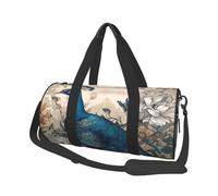 Sac de voyage avec poche et sangle réglable - Motif paon - Imprimé floral - Grand sac de sport tendance - Pour homme et femme - Noir - Taille unique, Noir , Taille unique, Mode