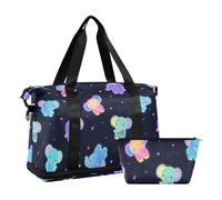Sac de voyage avec poche humide et sangle réglable Motif éléphants fluorescents Pour la randonnée Grande capacité pour homme et femme