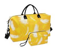 Sac de voyage avec sangle réglable pour salle de sport avec fond jaune vif avec plumes blanches tombant de lui, grande capacité, Fond jaune vif avec des plumes blanches qui tombent de lui, 1 size