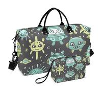 Sac de voyage avec sangle réglable pour voyage - Motif Aliens et vaisseau spatial - Grande capacité, Dessin animé Aliens verts et vaisseau spatial, 1 size