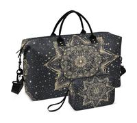 Sac de voyage avec sangle réglable pour yoga, grande capacité, noir et doré, mandala