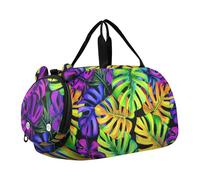 Sac de voyage avec visages de chat mignons blancs pour filles, sac de voyage, sac de week-end, pour la danse des enfants, bagage à main pour garçons, Feuilles colorées Monstera vives, Classique